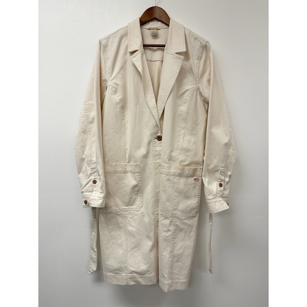 Duluth Trading Co. Makers Studio Tie Denim Duster Jacket Natural Cream M